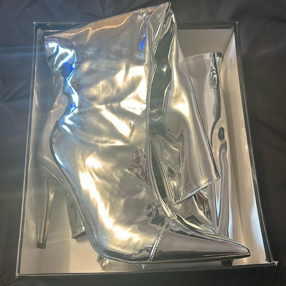 Thigh high metallic boot